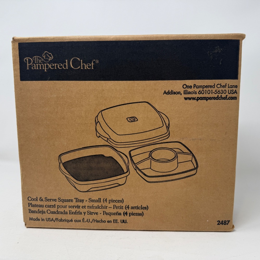 Pampered Chef Cool & Serve Small Square Tray 2487 4 Piece Set White Clear